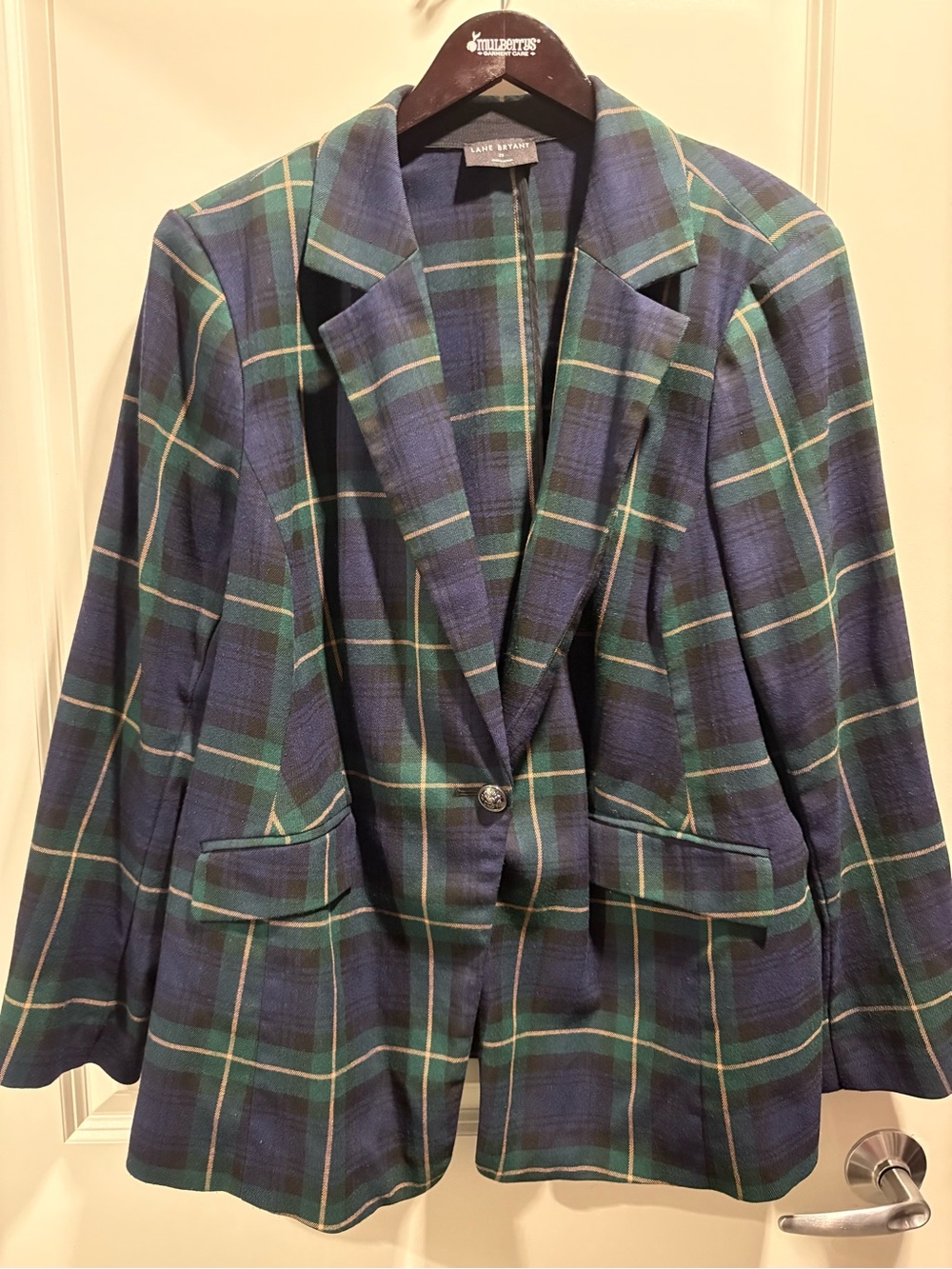 Lane Bryant Green and Blue Plaid Blazer